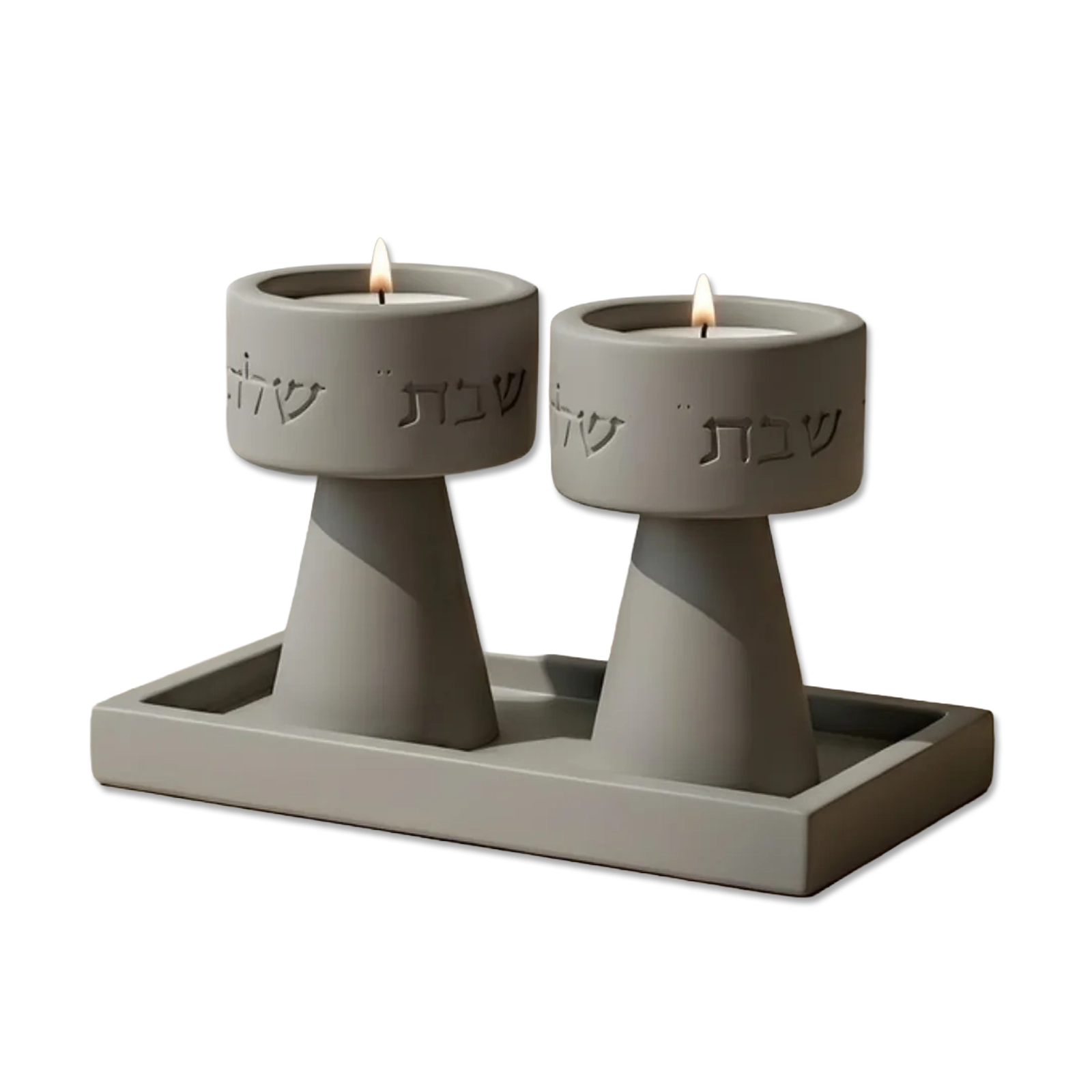 Candle Holders - Pair of Grey Engraved for Shabbat