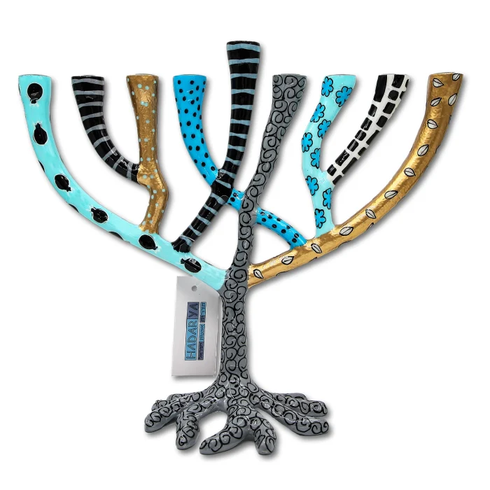 Chanukiah -  Artistic Blue Tree of Life Menorah