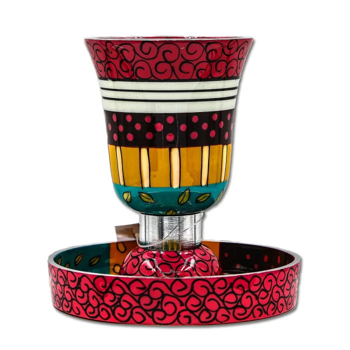 Kiddush Cup - Festive Burgundy Hand Painted