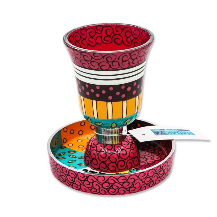 Kiddush Cup - Festive Burgundy Hand Painted