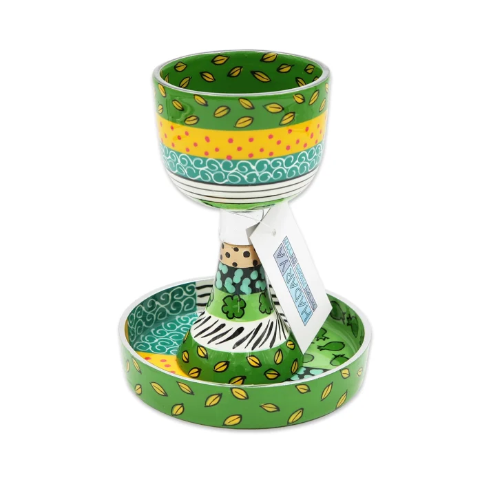 Kiddush Cup - Festive Green Hand Painted