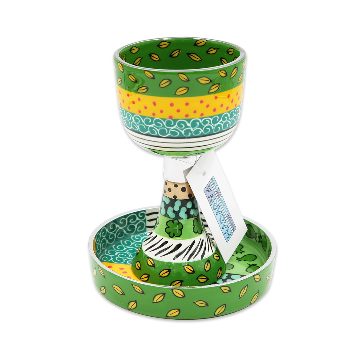 Kiddush Cup - Festive Green Hand Painted