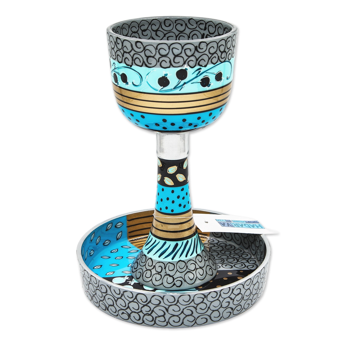 Kiddush Cup - Festive Blue Hand Painted, large